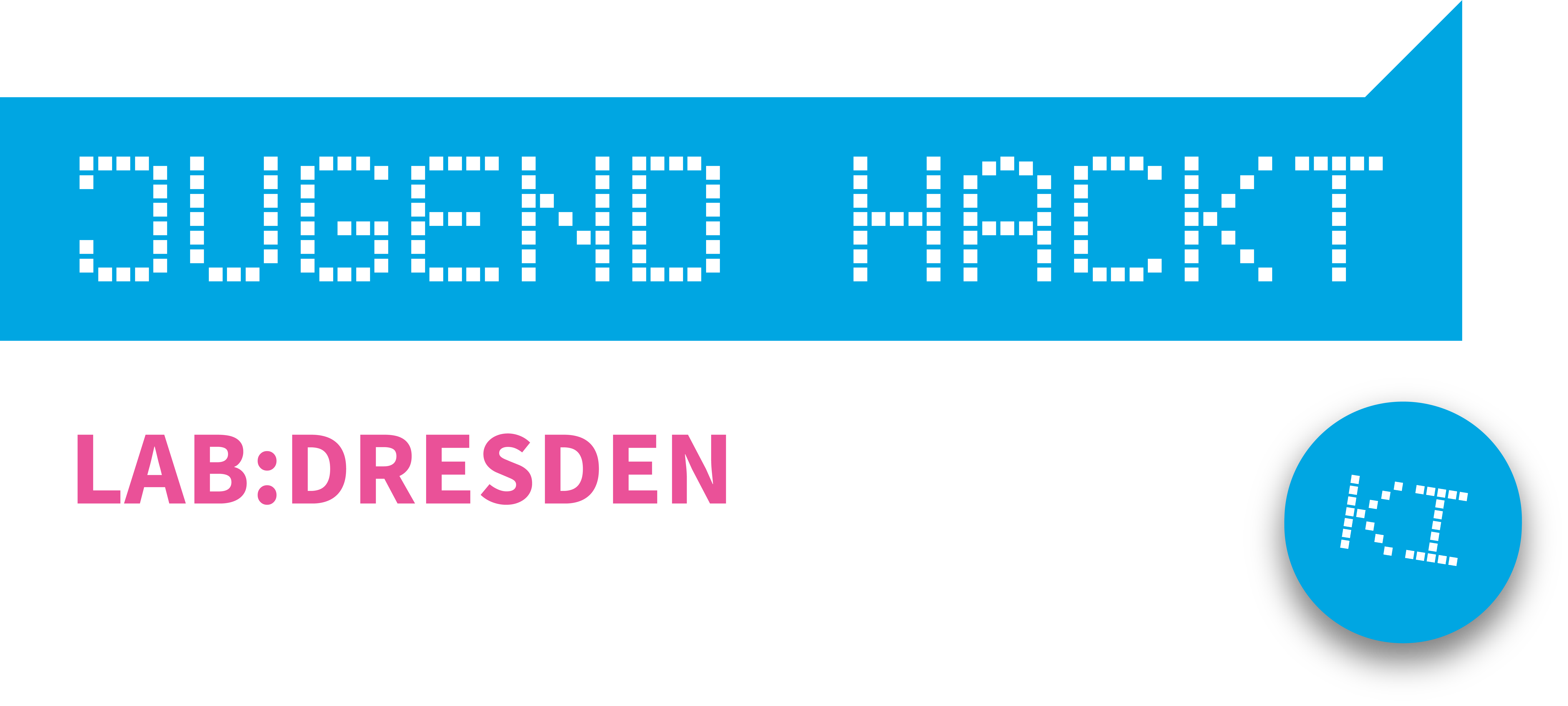 KI generiert: Das Bild zeigt ein Logo mit der Aufschrift "JUGEND HACKT LAB: DRESDEN" in blauen und pinken Buchstaben. Ein zusätzlicher kleiner blauer Kreis enthält den Text "KI".