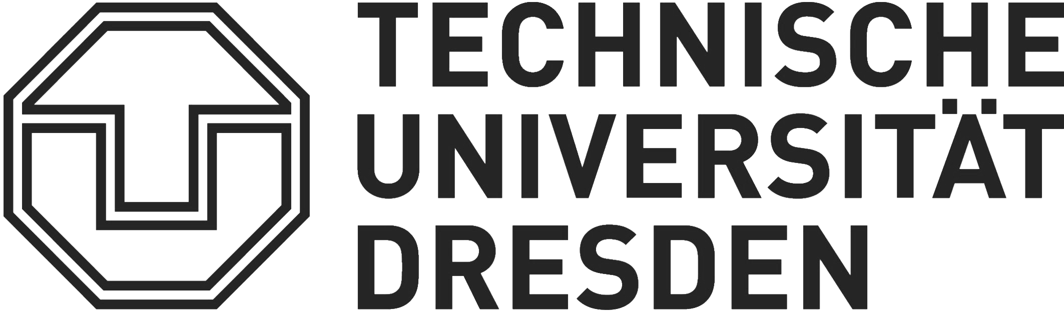 KI generiert: Das Bild zeigt das Logo der Technischen Universität Dresden. Links befindet sich ein hexagonales Symbol, während rechts daneben der Schriftzug "Technische Universität Dresden" steht.