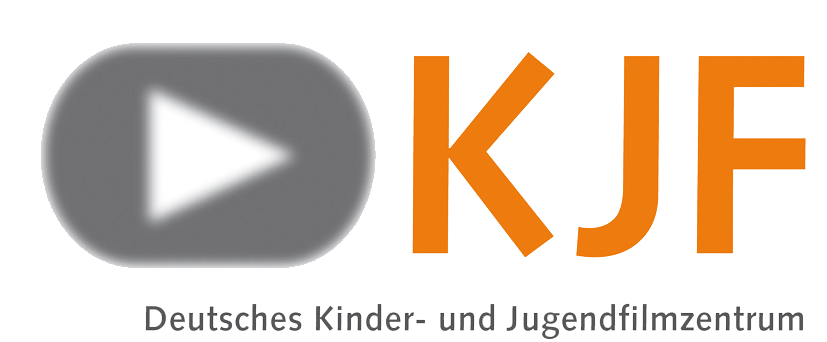 KI generiert: Das Bild zeigt das Logo des Deutschen Kinder- und Jugendfilmzentrums (KJF), bestehend aus einem grauen Play-Button-Symbol neben den orangenen Buchstaben "KJF". Unter dem Logo steht der vollständige Name der Organisation in grauer Schrift.