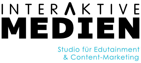 KI generiert: Das Bild zeigt das Logo von "Interaktive Medien", einem Studio für Edutainment und Content-Marketing. Der Text ist in einer klaren, modernen Schriftart dargestellt.
