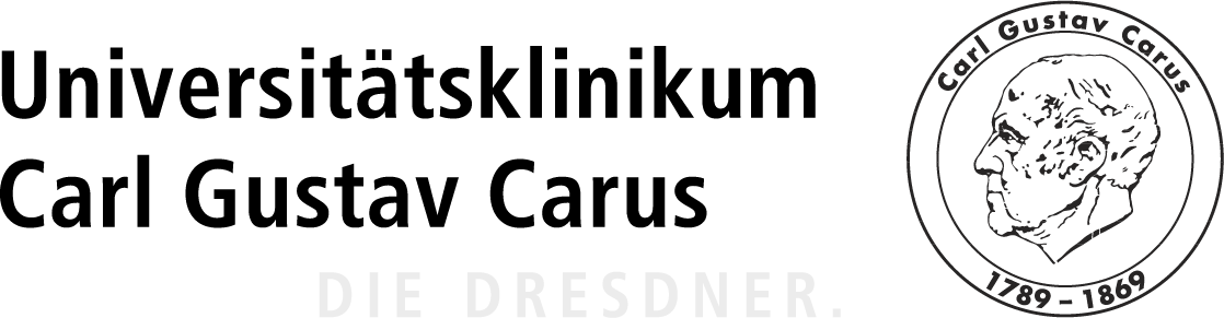 KI generiert: Das Bild zeigt das Logo des Universitätsklinikums Carl Gustav Carus in Dresden, einschließlich eines Porträts von Carl Gustav Carus und dem Schriftzug "DIE DRESDNER".