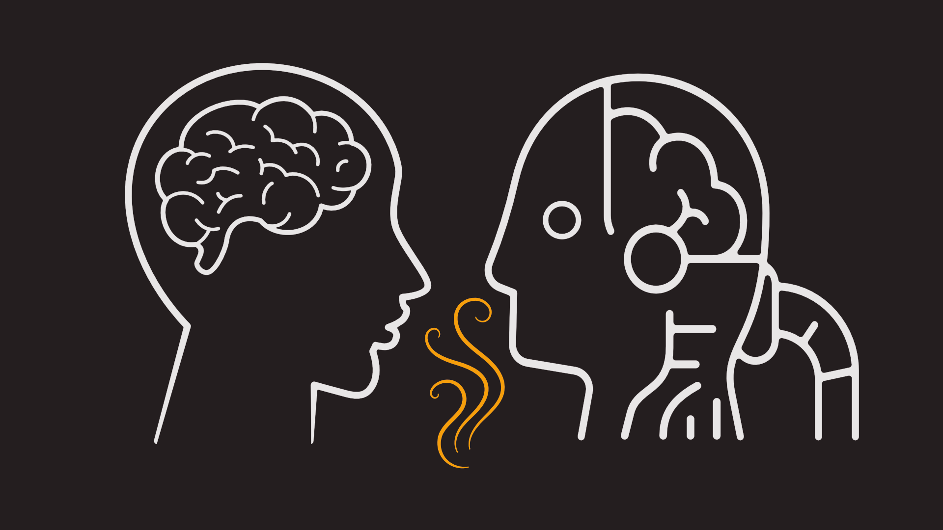 AI generated: The image shows a schematic representation of a human head and a robotic head facing each other. It symbolises the communication or interaction between man and machine.