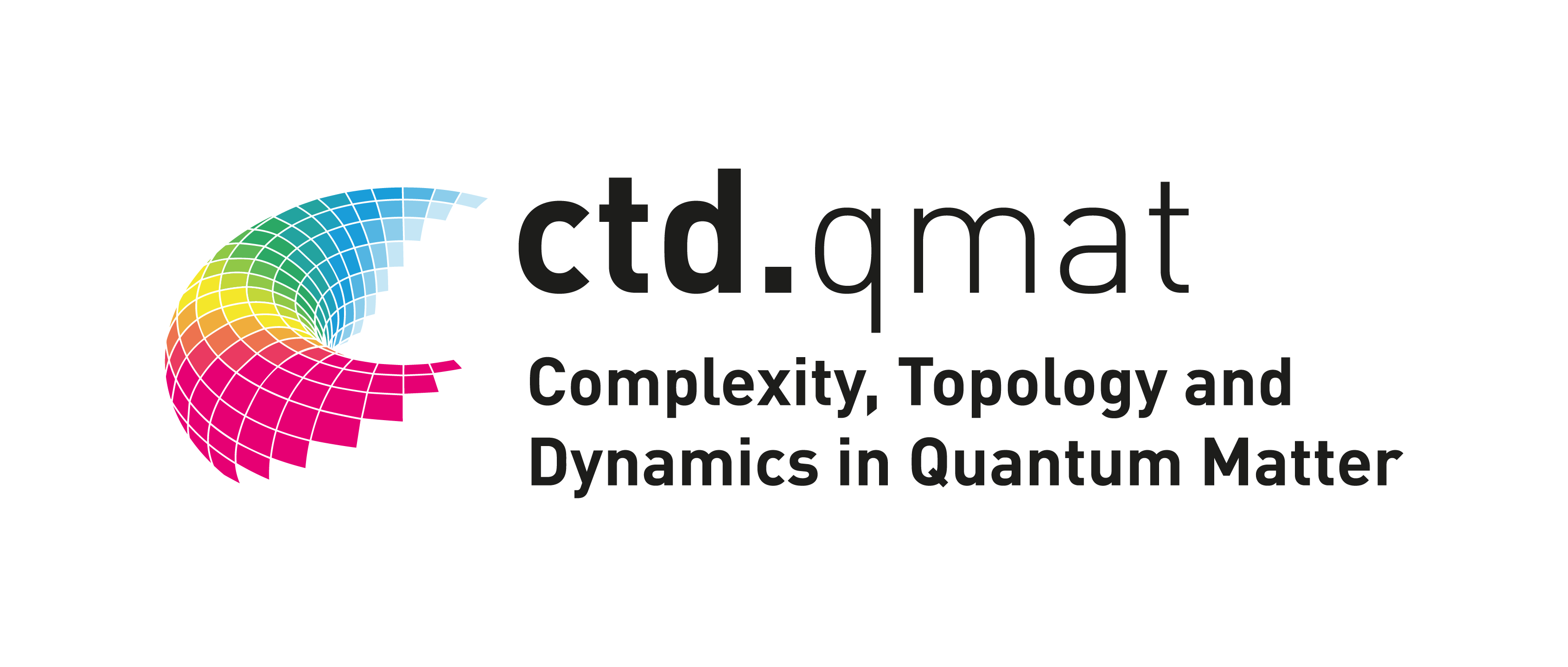 KI generiert: Das Bild zeigt das Logo von "ctd.qmat", darunter steht der Slogan "Complexity, Topology and Dynamics in Quantum Matter" und links ist ein buntes, spiralförmiges Element abgebildet.