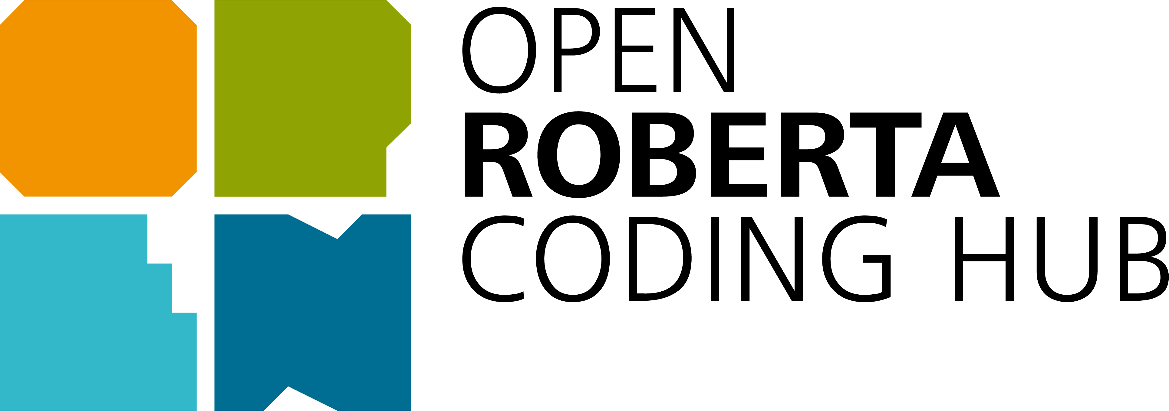 KI generiert: Das Bild zeigt das Logo des "Open Roberta Coding Hub". Der Hauptinhalt des Logos besteht aus geometrischen Formen und Text.